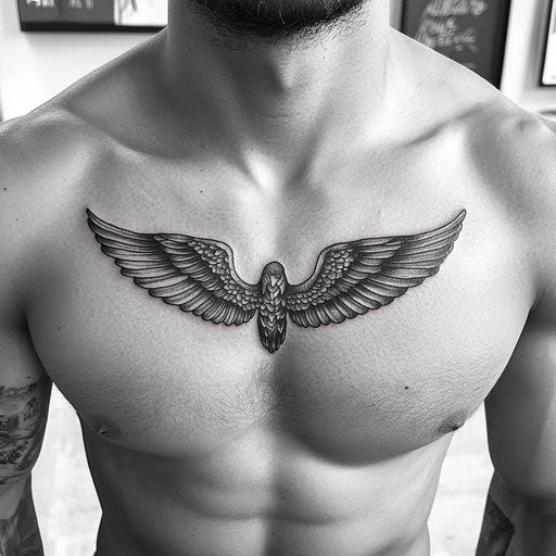 Small chest tattoos for men with dark angel wings