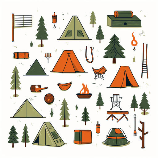 Minimalist style camping illustration, on white background