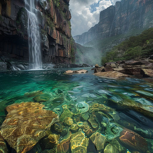 Angel Falls with crystal clear waters and rugged cliffs