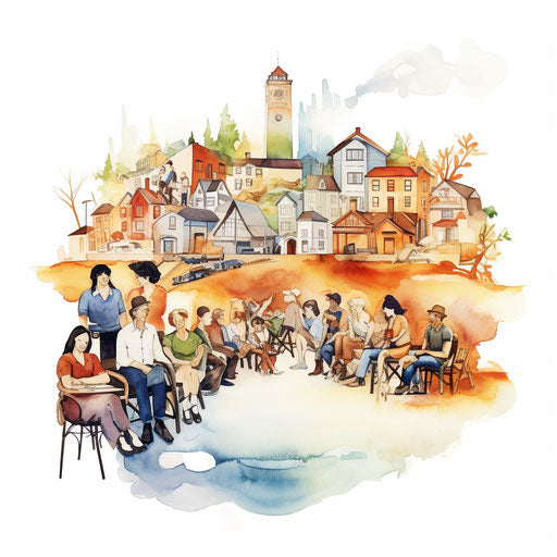 Community clipart in the style of oil painting