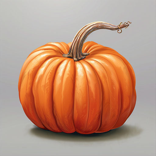 Realistic cute pumpkin clipart on flat metallic silver background
