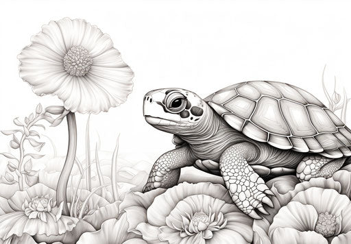 Baby turtle coloring page in black and white