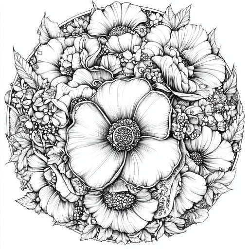 Flower mandala with tranquil countryside themes