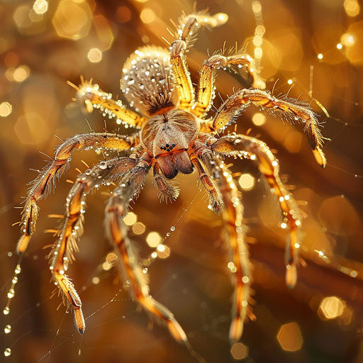 Spiderweb with dew drops in the early morning light