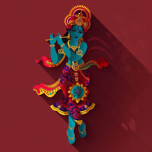 Flat background in deep maroon supporting krishna clipart in a photo-realistic depiction