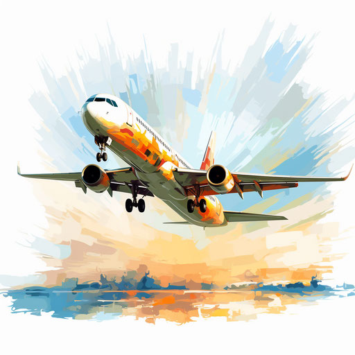 Flight illustration in the style of Impressionistic Art, on white background