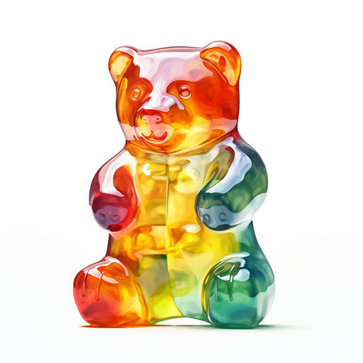 Illustration of gummy bear in the style of Oil painting, on white background