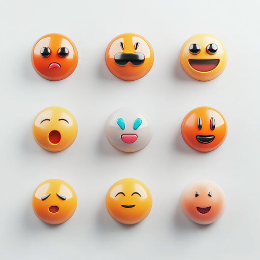 3D emojis with white background, realistic style and isolated