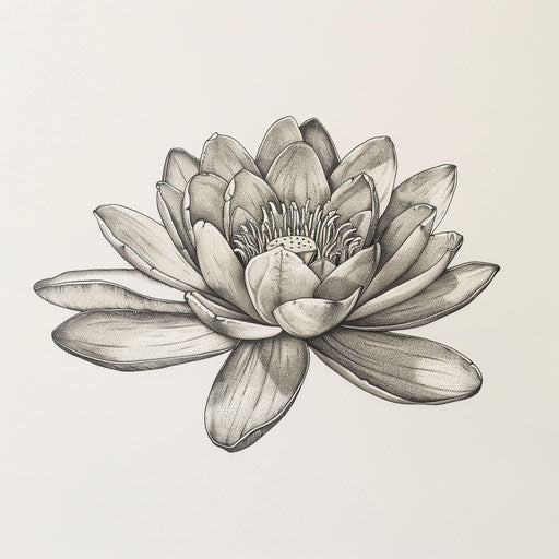 Victorian water lily illustration in ink