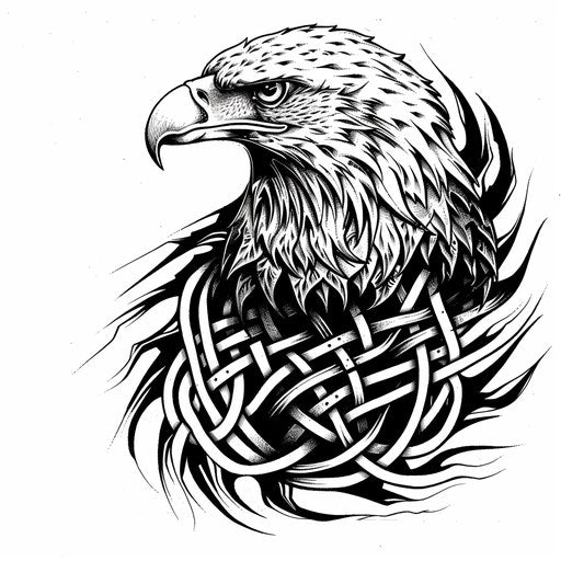 Celtic style eagle tattoo on white background