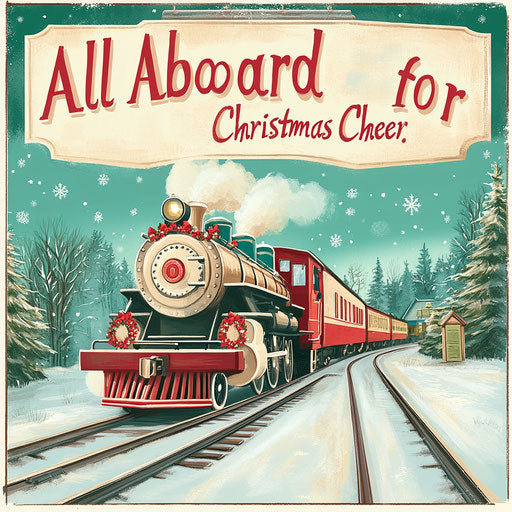 Vintage train station with Christmas train arriving