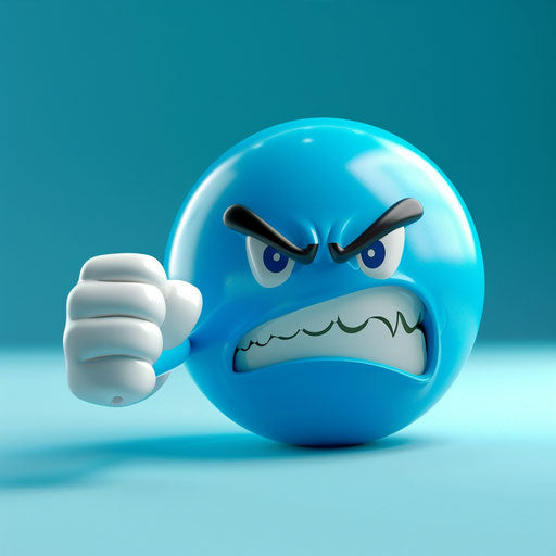 Angry blue smiley face with white hand