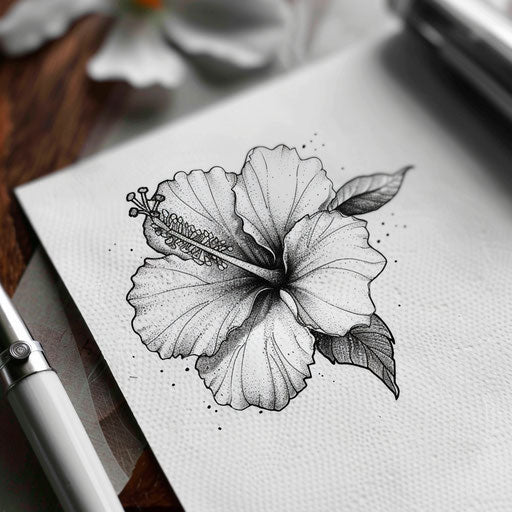 Hibiscus tattoo design in dotwork style