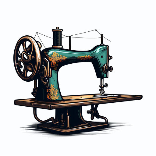 Sewing machine in chiaroscuro art style on white background