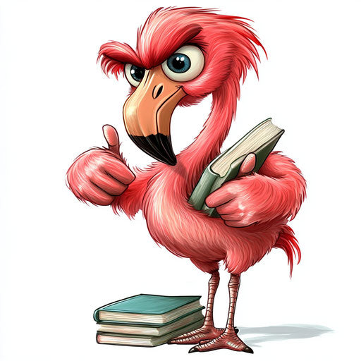Humorous caricature of a flamingo clipart with human traits