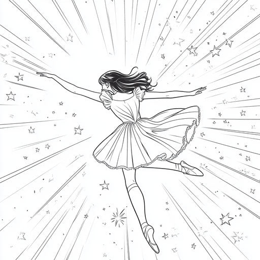Ballerina dancer with stars in the style of Mamoru Hosoda