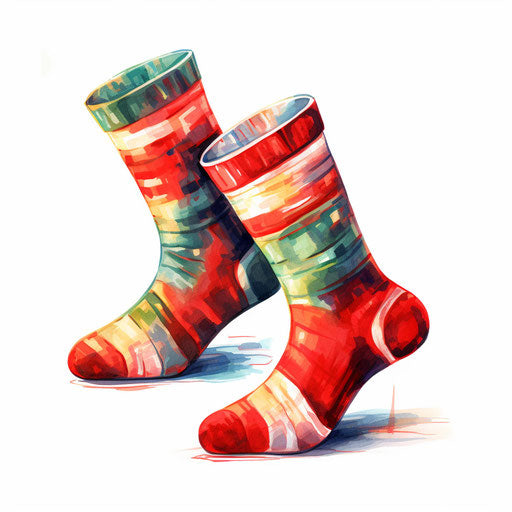 Christmas socks clipart in the style of Oil painting, on a white background