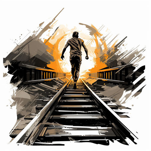 Track illustration in the style of Chiaroscuro Art on white background