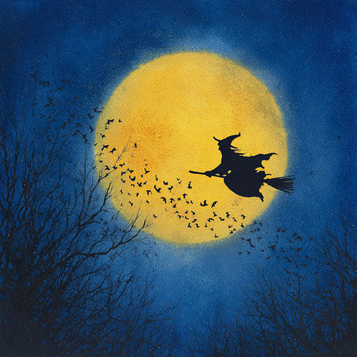 A Witch Flying Under the Bright Yellow Moon