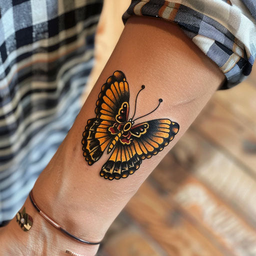 Butterfly wrist tattoo in the style of Humberto Ramos
