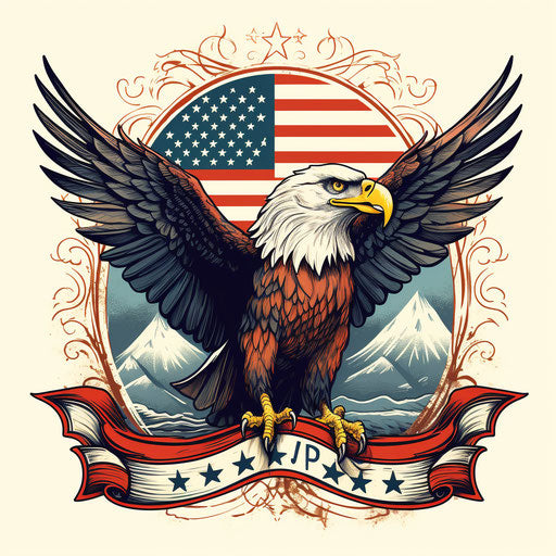 Land of the free tattoo with soaring eagle, poster style