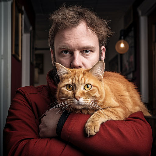 Manx cat being held by its owner