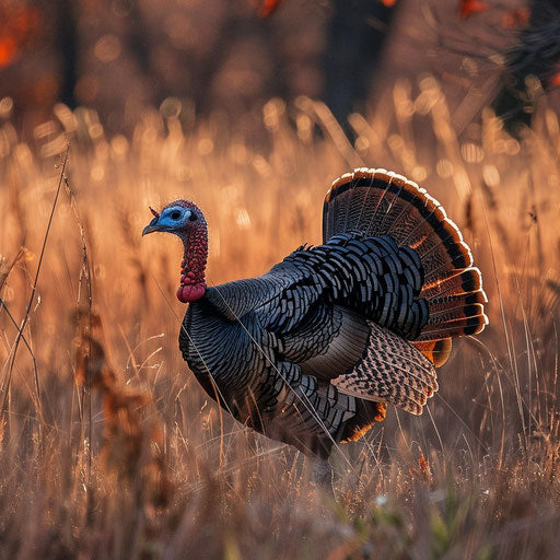 Wild turkey walking in the tall grass