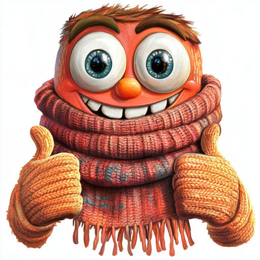 Humorous caricature of a scarf with exaggerated human characteristics