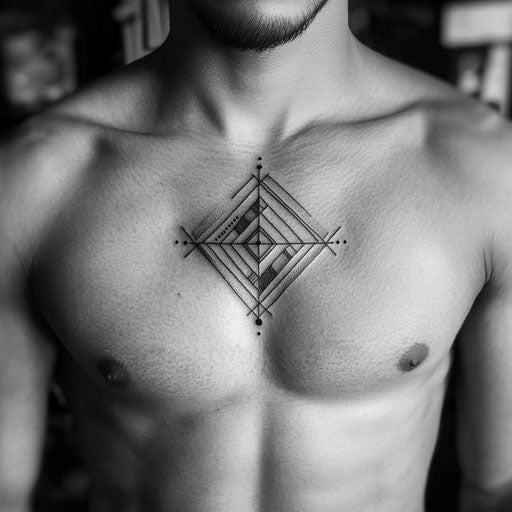 Small chest tattoos for men with geometric patterns