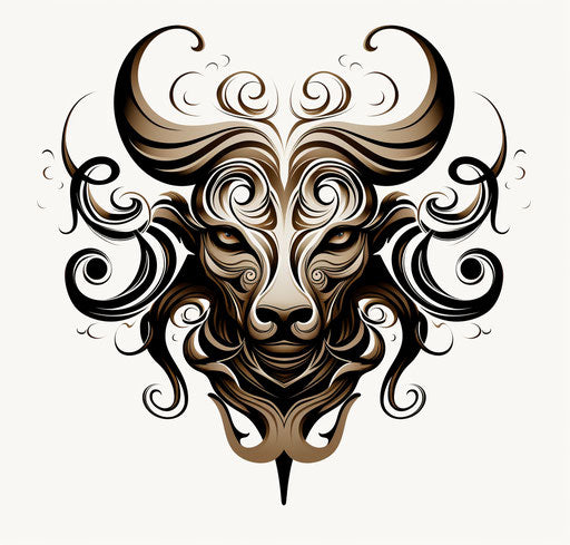 Bull tattoo with cartoon abstraction style, elegant calligraphy