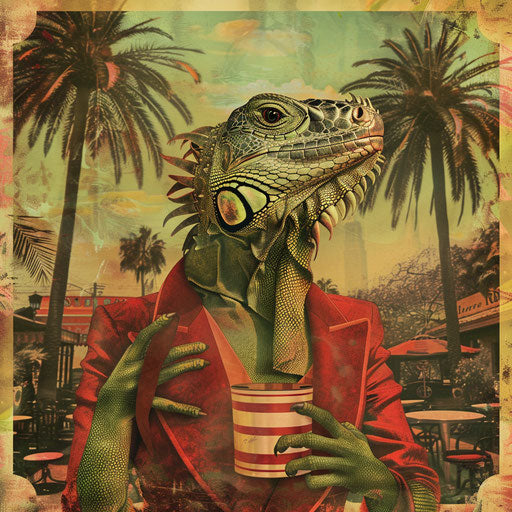 The 1950s movie star iguana in glamorous attire