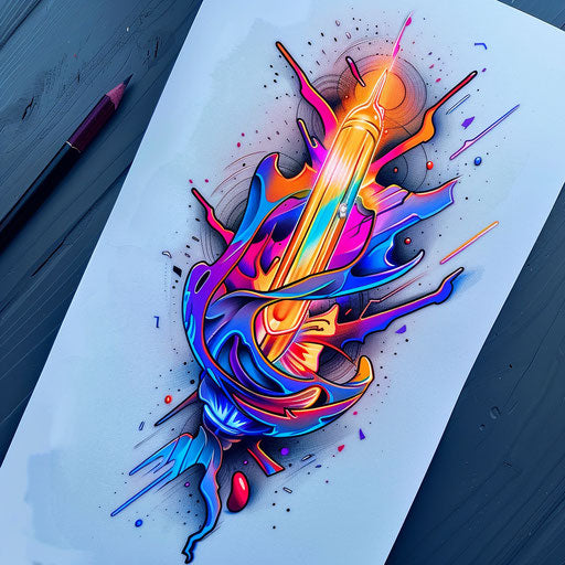 Modern flat tattoo sketch of a neon light in vibrant colors