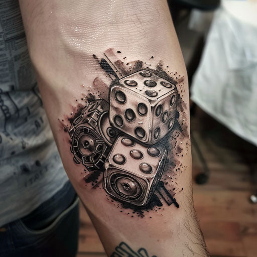Dice tattoo with mechanical elements