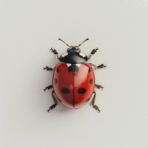Realistic ladybug clipart on flat white background with minimalist approach