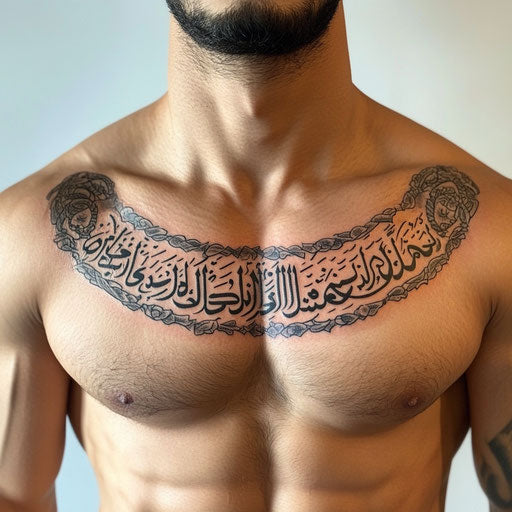 Arabic tattoo with Quran verse on the chest