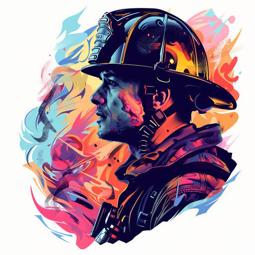 Modern tattoo-style firefighter illustration