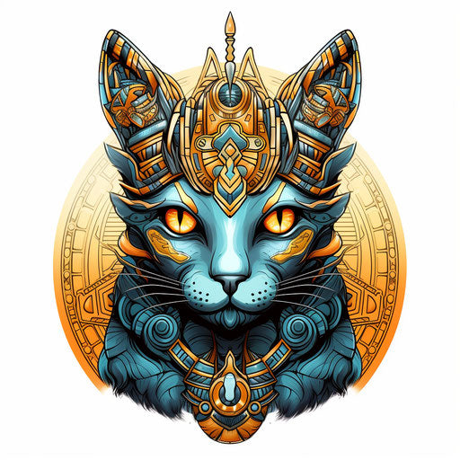 Egyptian cat in royal attire and crown