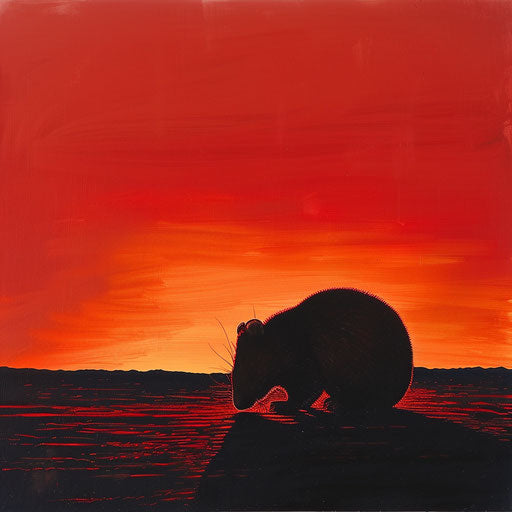 Wombat silhouette at fiery orange and red sunset