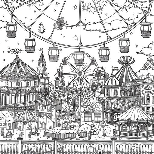 The whimsical city with a giant Ferris wheel and amusement park