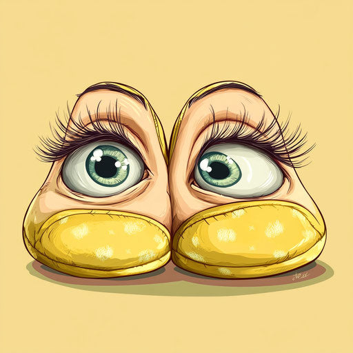 Humorous caricature of slippers with human characteristics