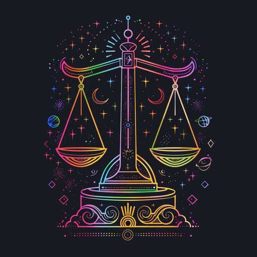 Bold neon-colored Libra constellation on dark background