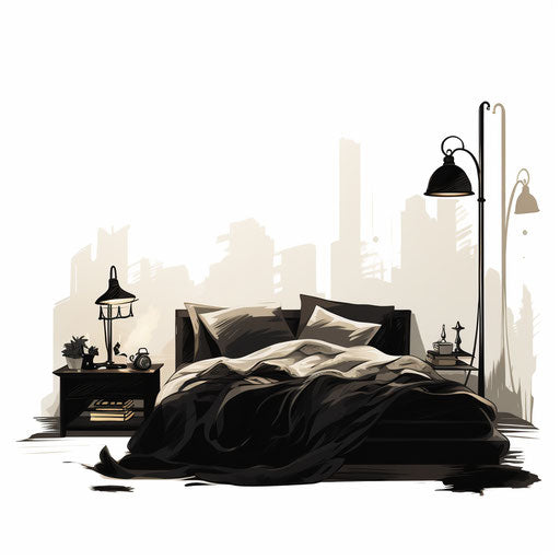 Bedroom clipart in the style of Chiaroscuro art, on a white background