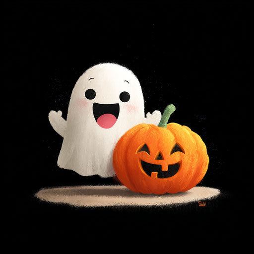 Friendly Ghost and Classic Pumpkin for Halloween