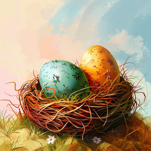 Easter clip art with flat random background, high contrast