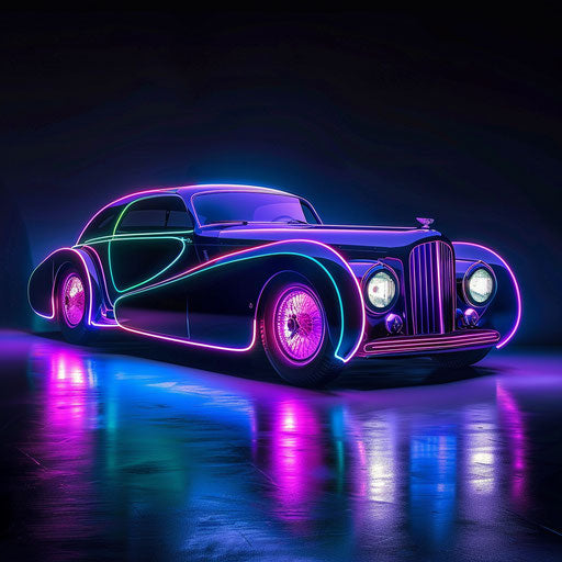 1954 retro-futuristic Bentley R Type Continental with neon accents