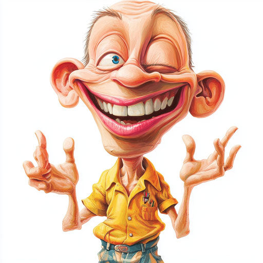 Humorous caricature of a brother with thin lips and human characteristics