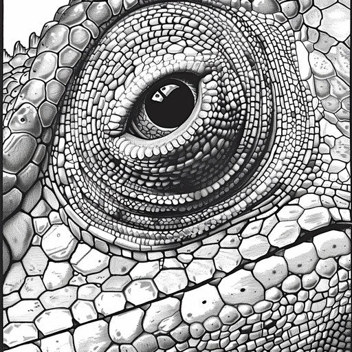 Detailed view of chameleon's eye and its unique structure. Coloring page