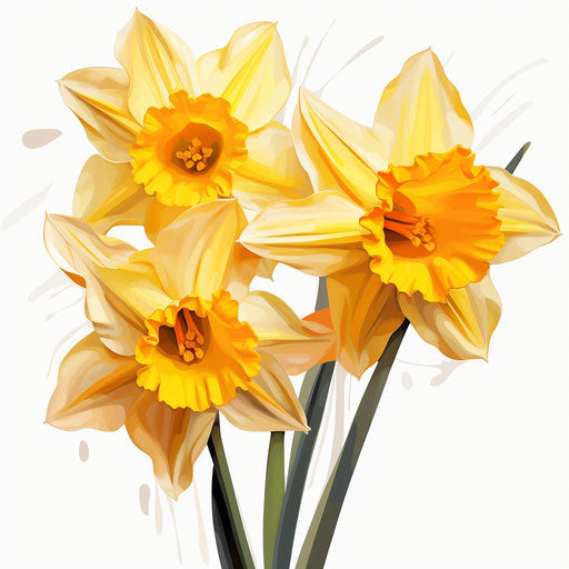 Daffodil illustration in the style of Oil painting, on white background