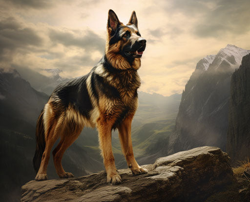 German shepherd on high ground