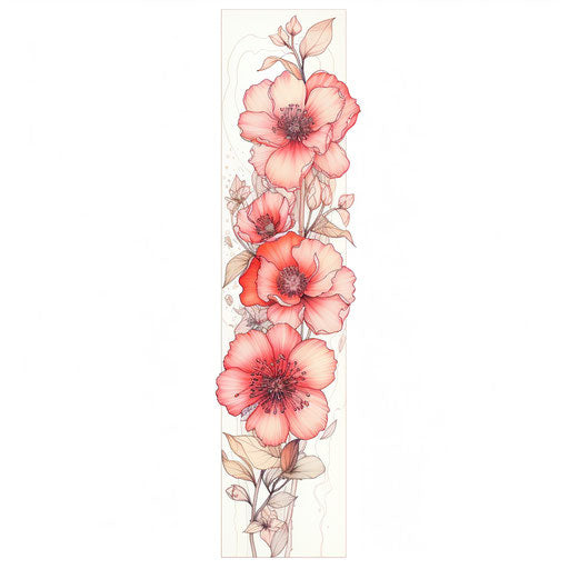 Flower tattoo in light red and pink, panoramic scale